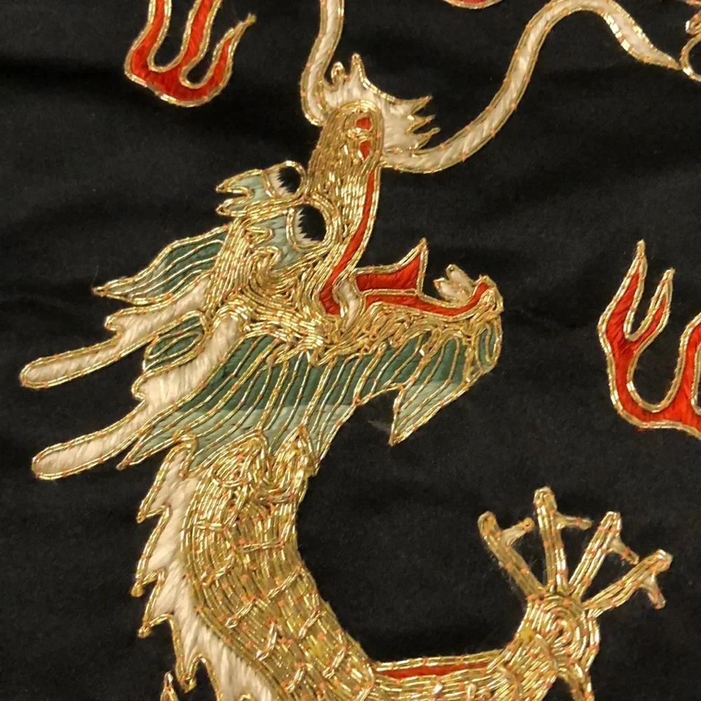 Embroidered Black and Gold Dragon Wall Hanging